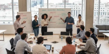 Profesionales diversos en un taller de reconversión laboral en España
