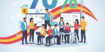 Empleados recibiendo formación continua con apoyo de subvenciones estatales del 70% en España.