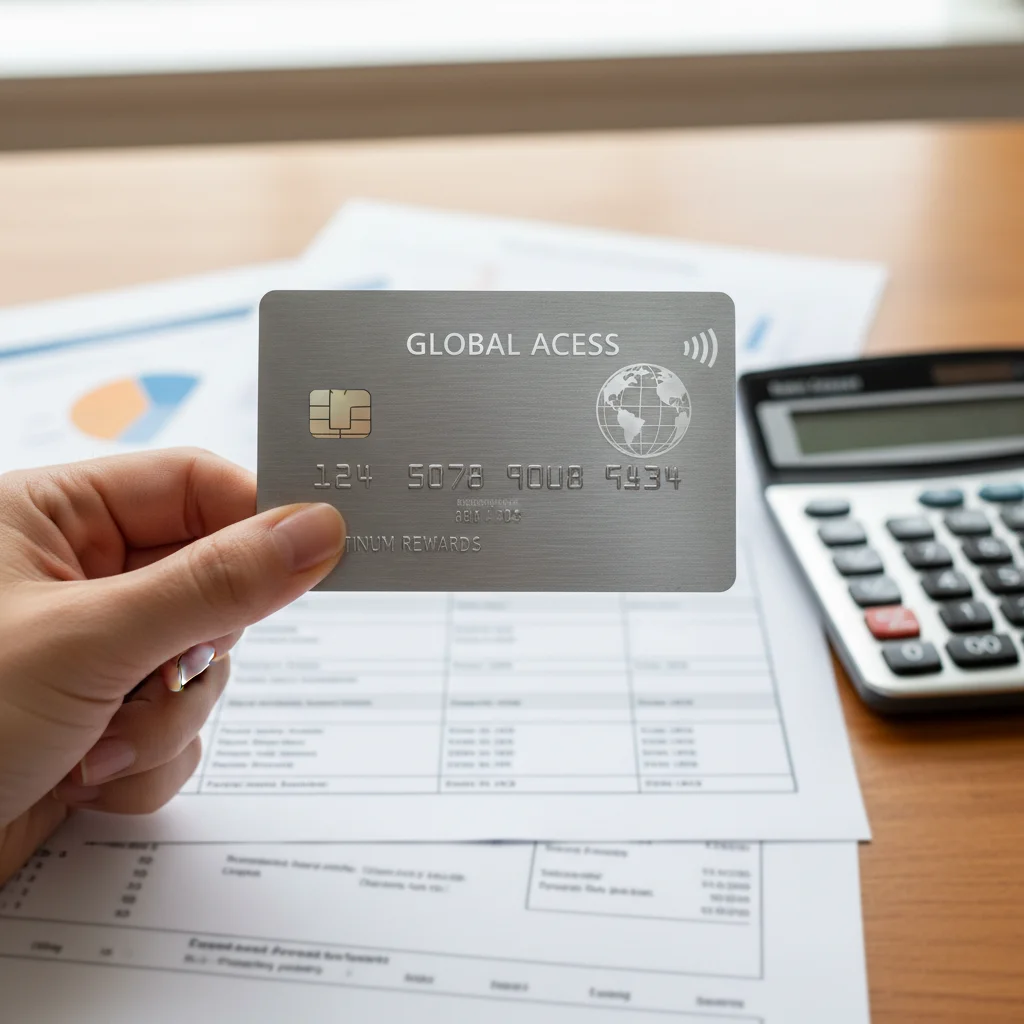 Tarjeta de crédito en mano, simbolizando la negociación de productos financieros.