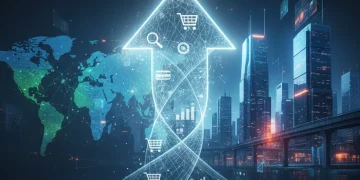 2026 Consumer Spending Outlook: E-commerce Growth & Key Indicators Graphic showing upward trend in e-commerce and consumer spending towards 2026