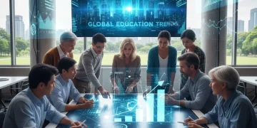 Adult Education US 2026: Enrollment Trends & Future Insights Adult learners collaborating in a modern classroom setting, illustrating diverse educational paths and future trends.