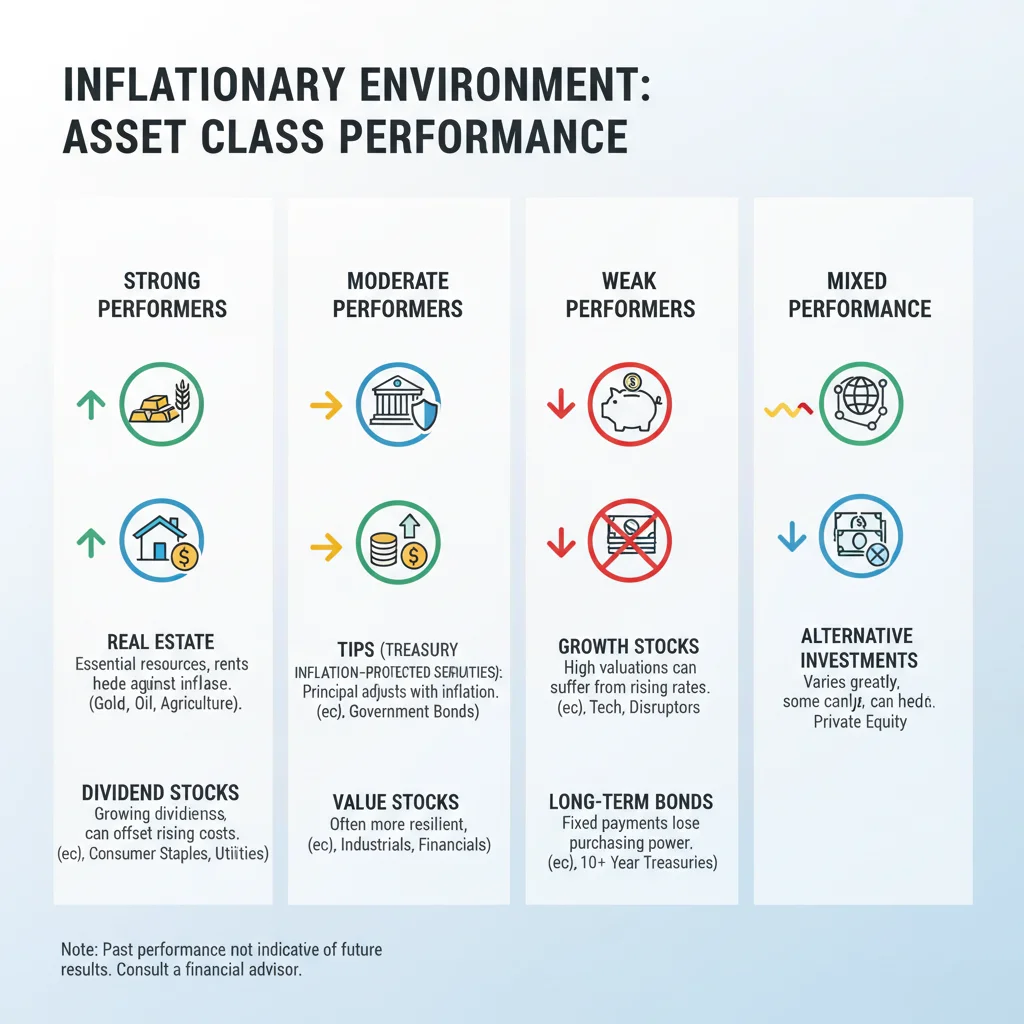 Infographic showing various asset classes and their expected performance in an inflationary economic environment.
