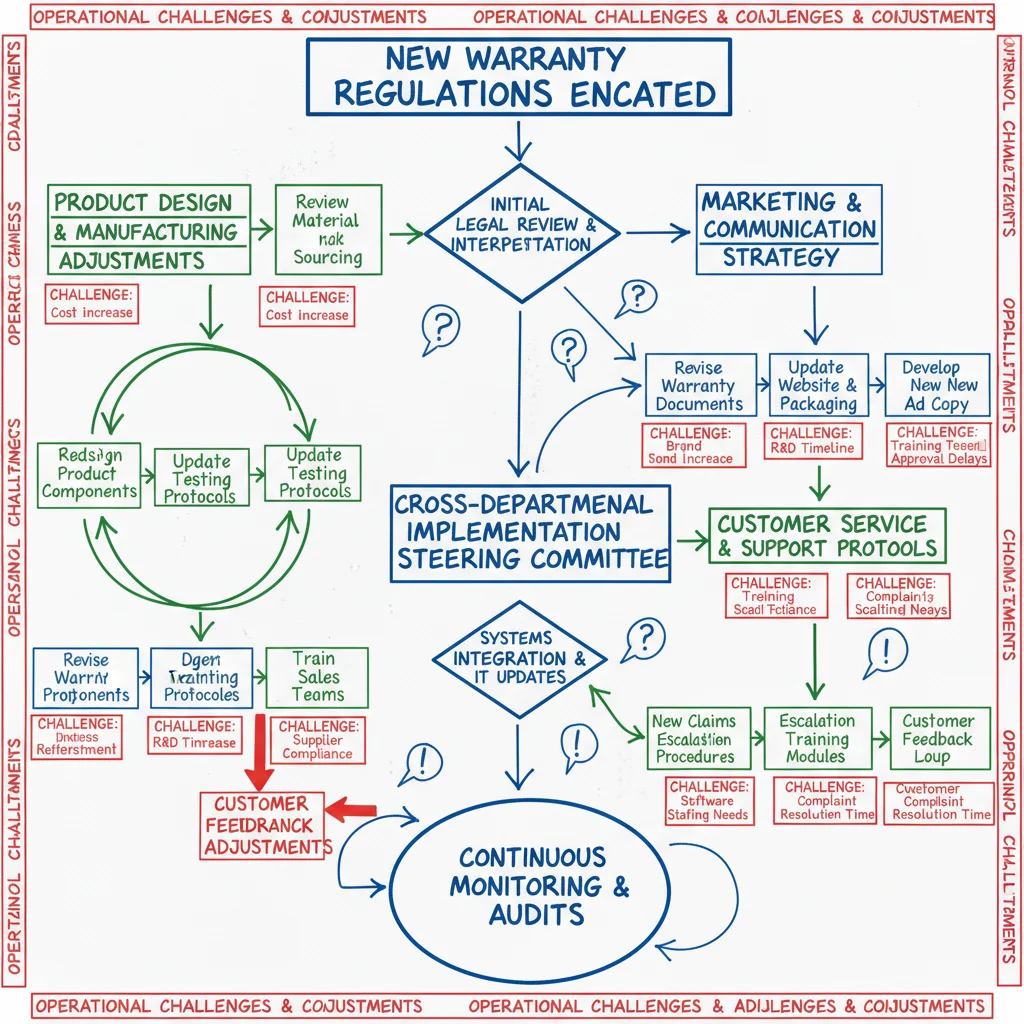 Flowchart depicting business compliance process for new federal warranty regulations
