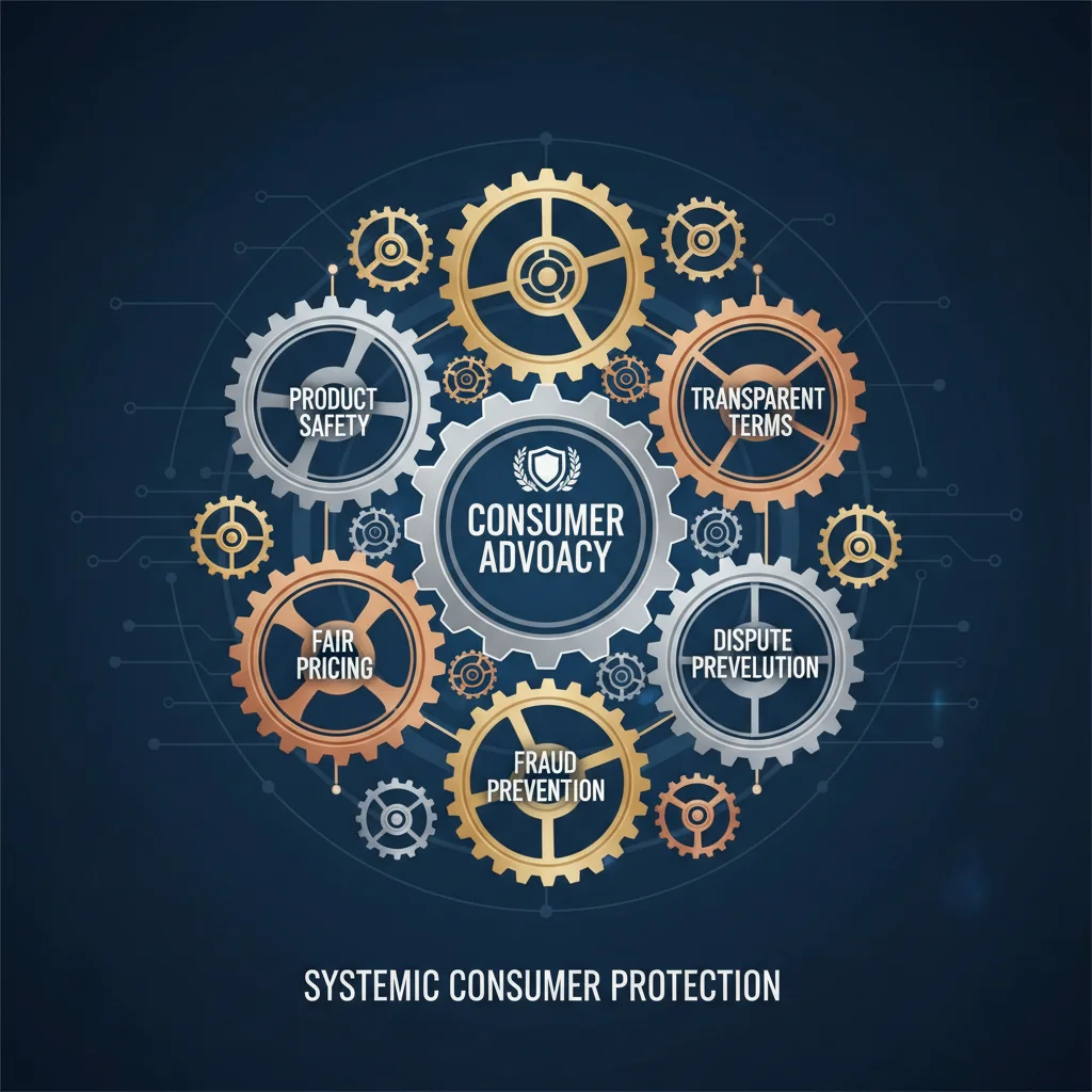 Interconnected gears representing comprehensive consumer protection strategies