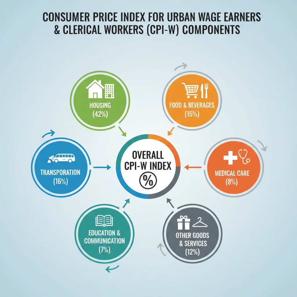 Infographic explaining CPI-W components for COLA calculation