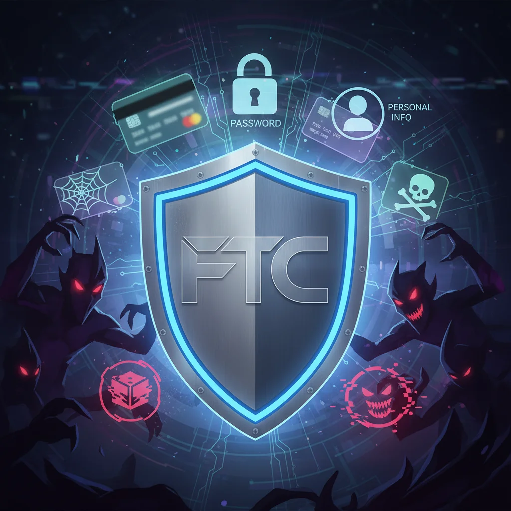 Digital shield protecting personal data from cyber threats representing FTC data privacy enforcement
