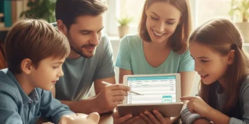 Family reviewing 2026 financial budget on tablet