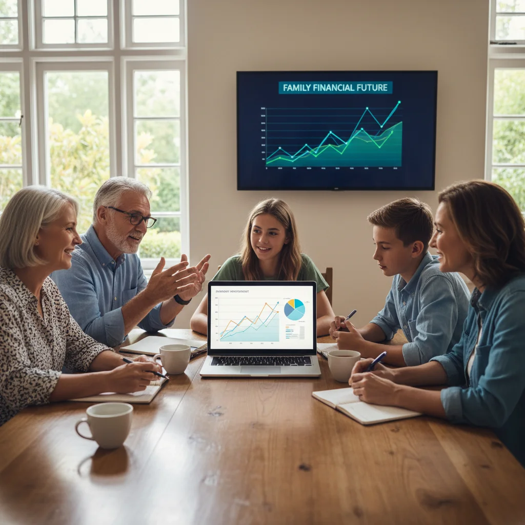 Multi-generational family discussing retirement financial planning