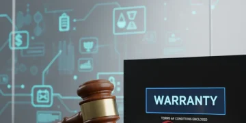 Gavel on legal documents with a product box, symbolizing new federal warranty regulations