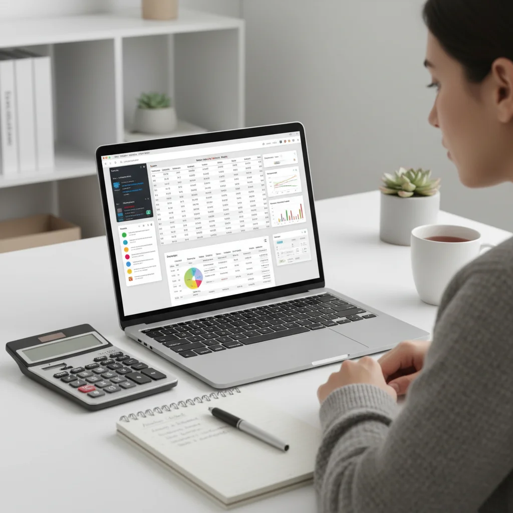 Individual actively budgeting and planning debt repayment strategies on a laptop.