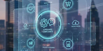 Futuristic digital interface for online dispute resolution in 2026