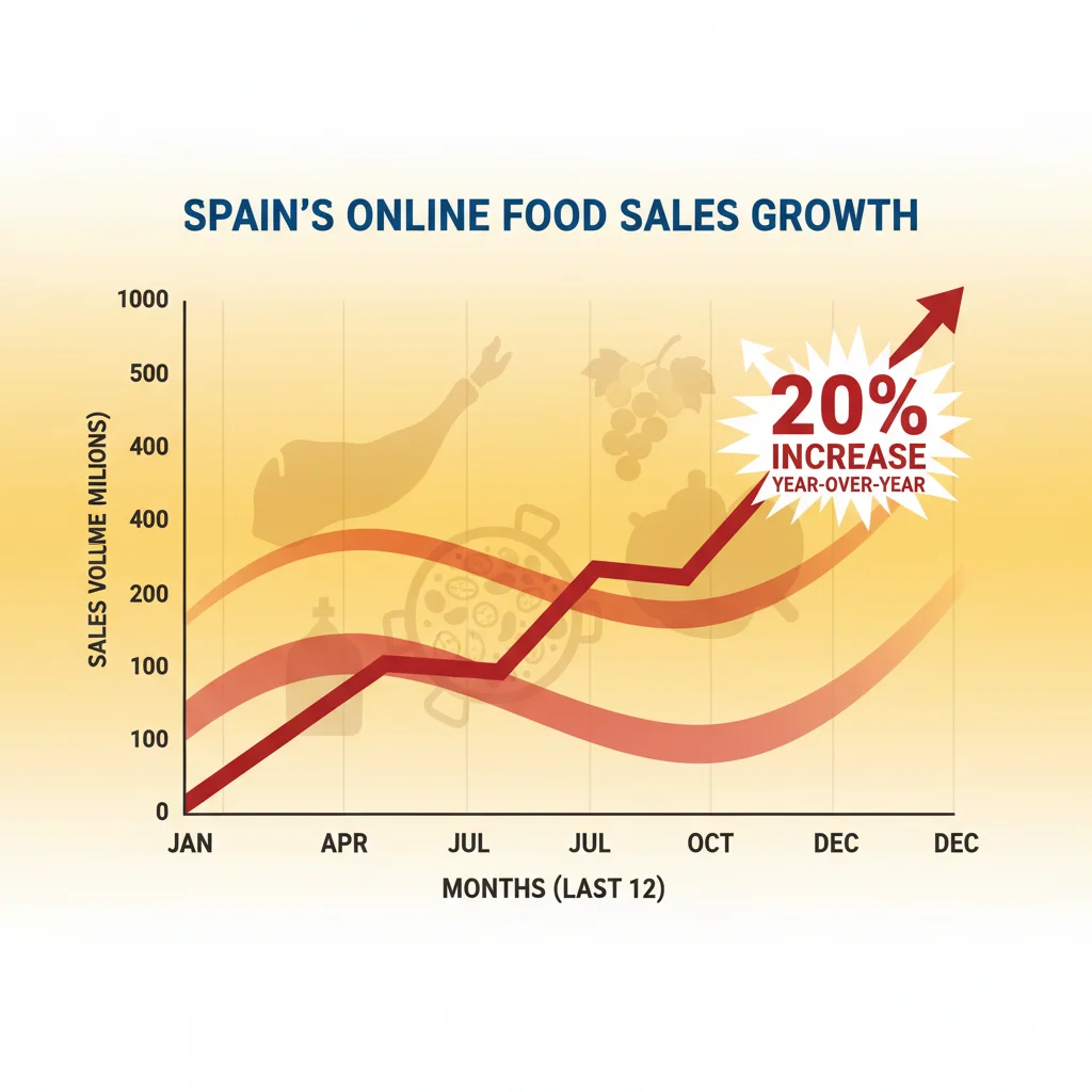 Gráfico mostrando el incremento del 20% en pedidos de alimentación online en España.