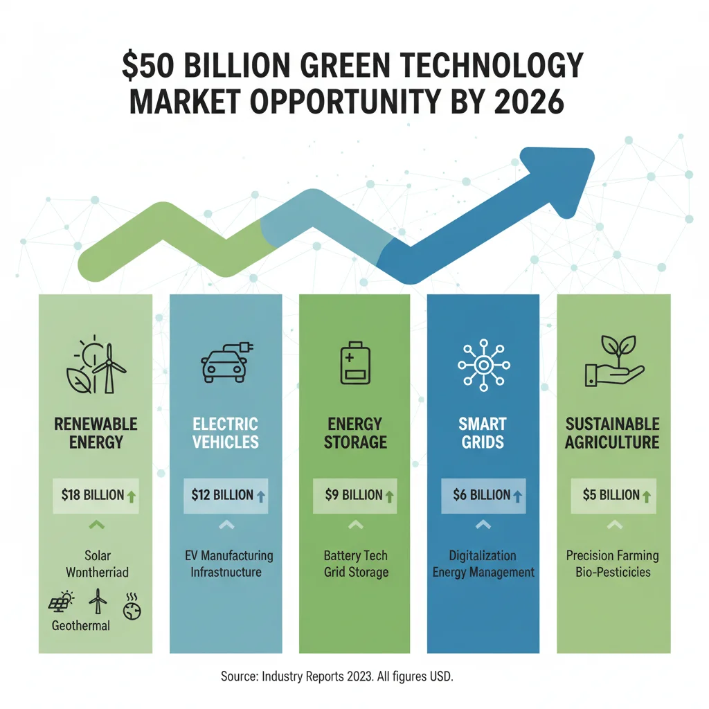 Infographic detailing market sectors within green technology economy