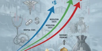 Infographic showing projected 6% increase in healthcare spending by 2026 with economic drivers