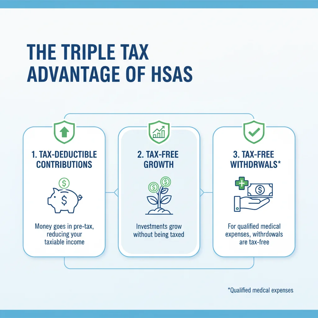 Infographic explaining the triple tax advantage benefits of HSAs
