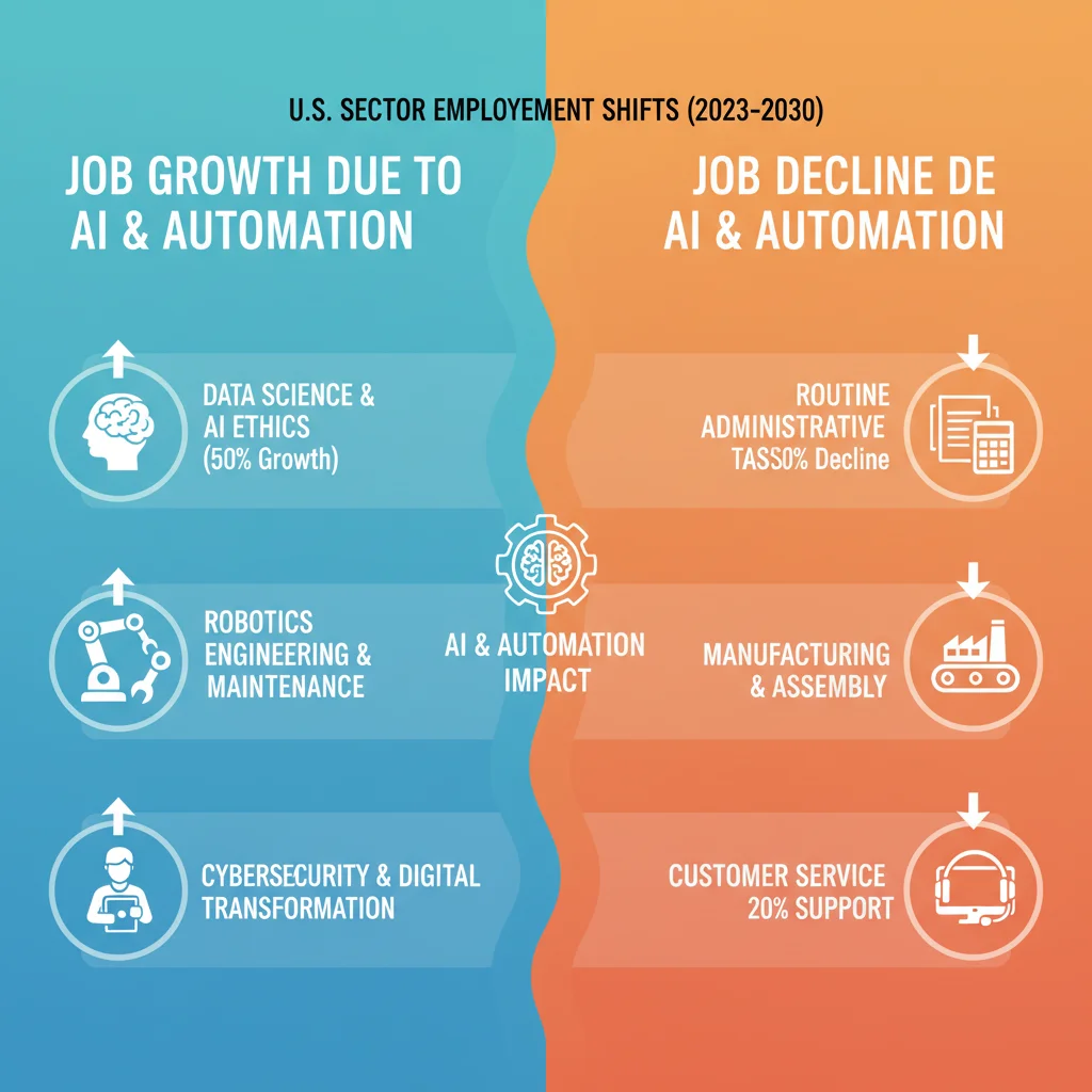 Infographic showing job market shifts due to AI and automation in the US.