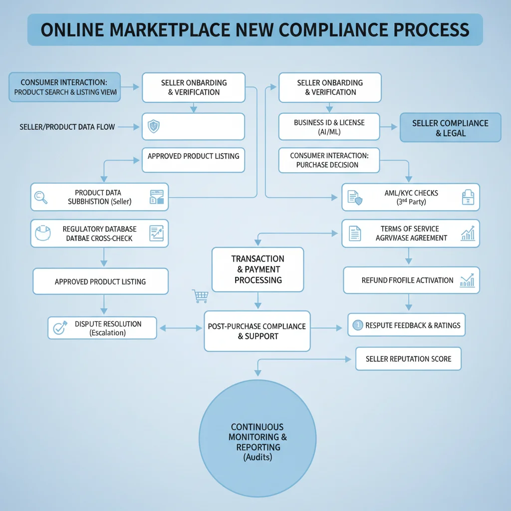 Flowchart illustrating the compliance journey for online marketplaces under new 2026 regulations.