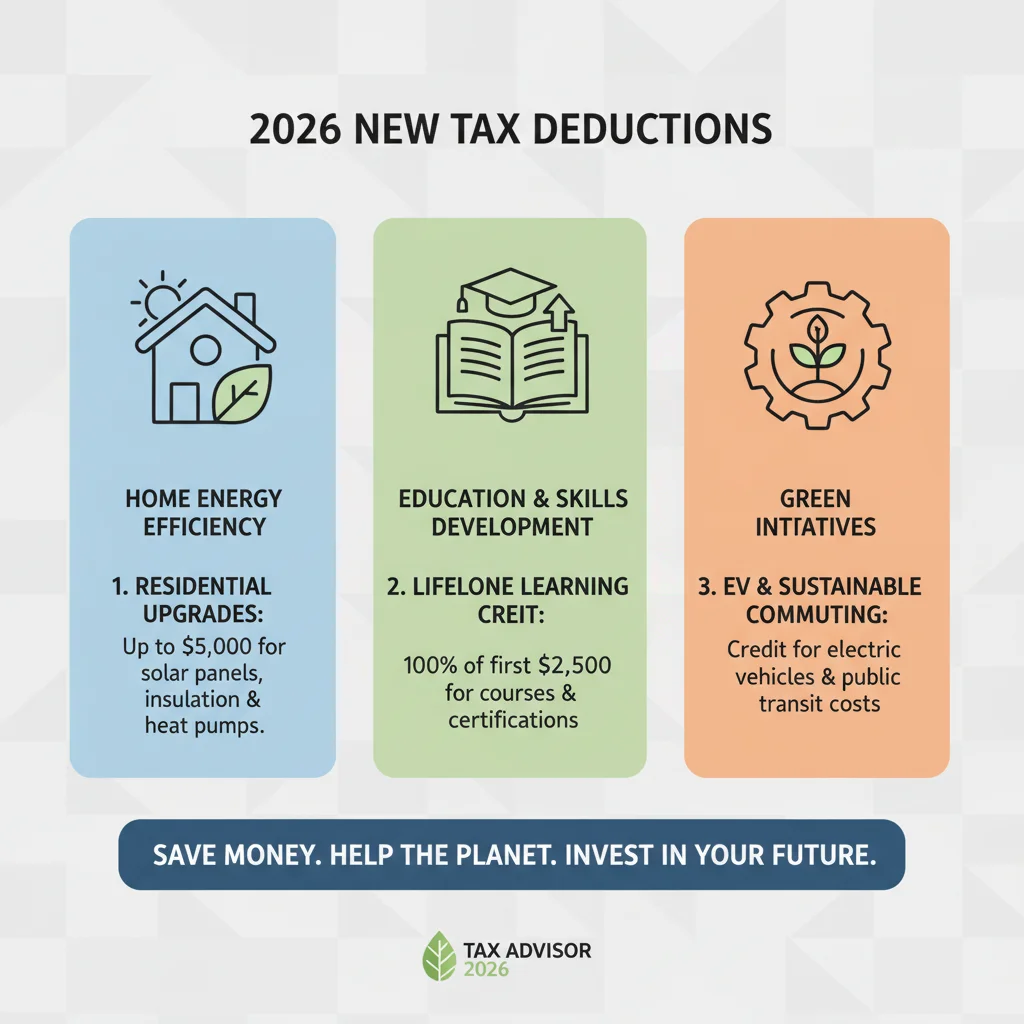 Infographic displaying three new tax deductions for 2026 with illustrative icons