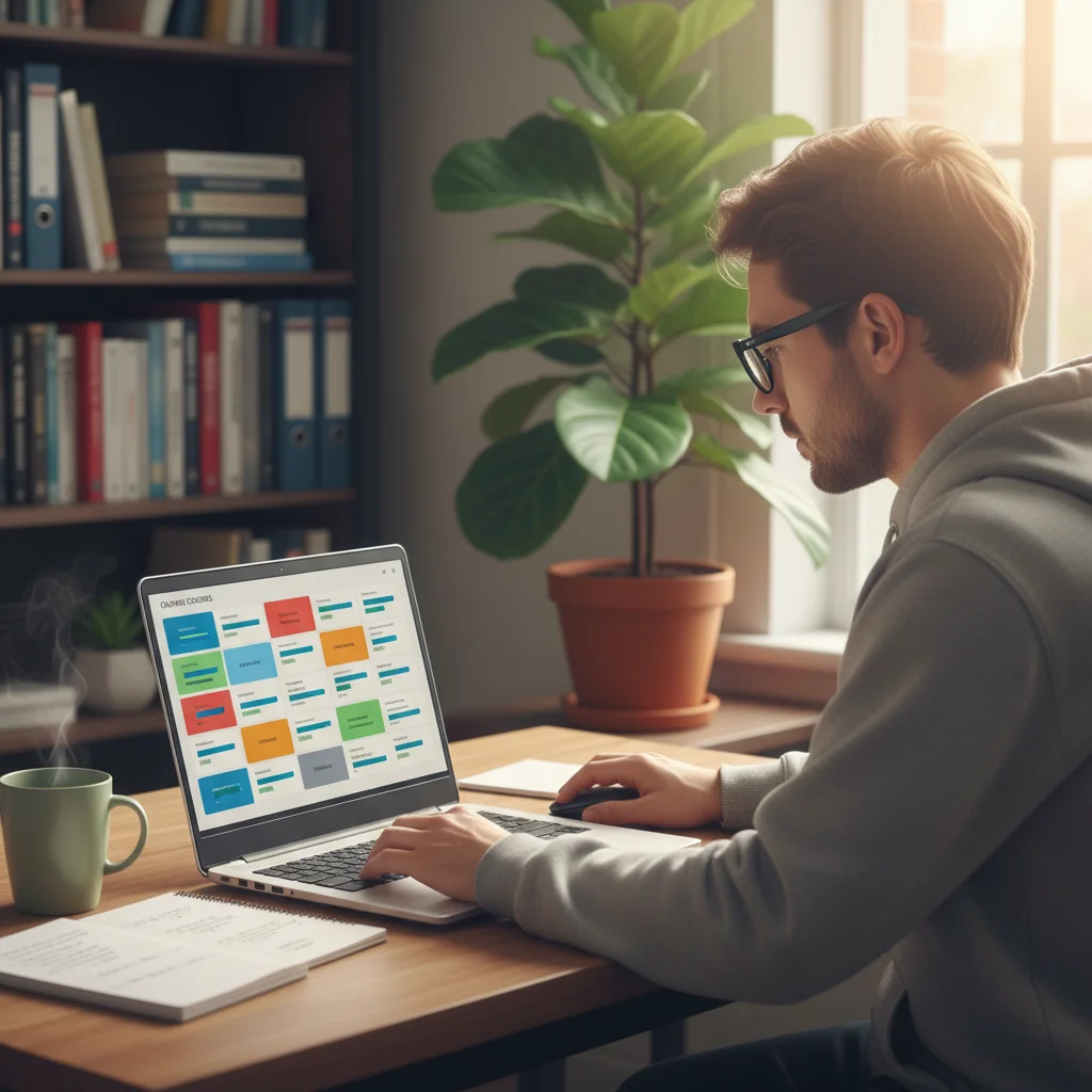 Individual engaged in online learning, completing micro-credential courses.