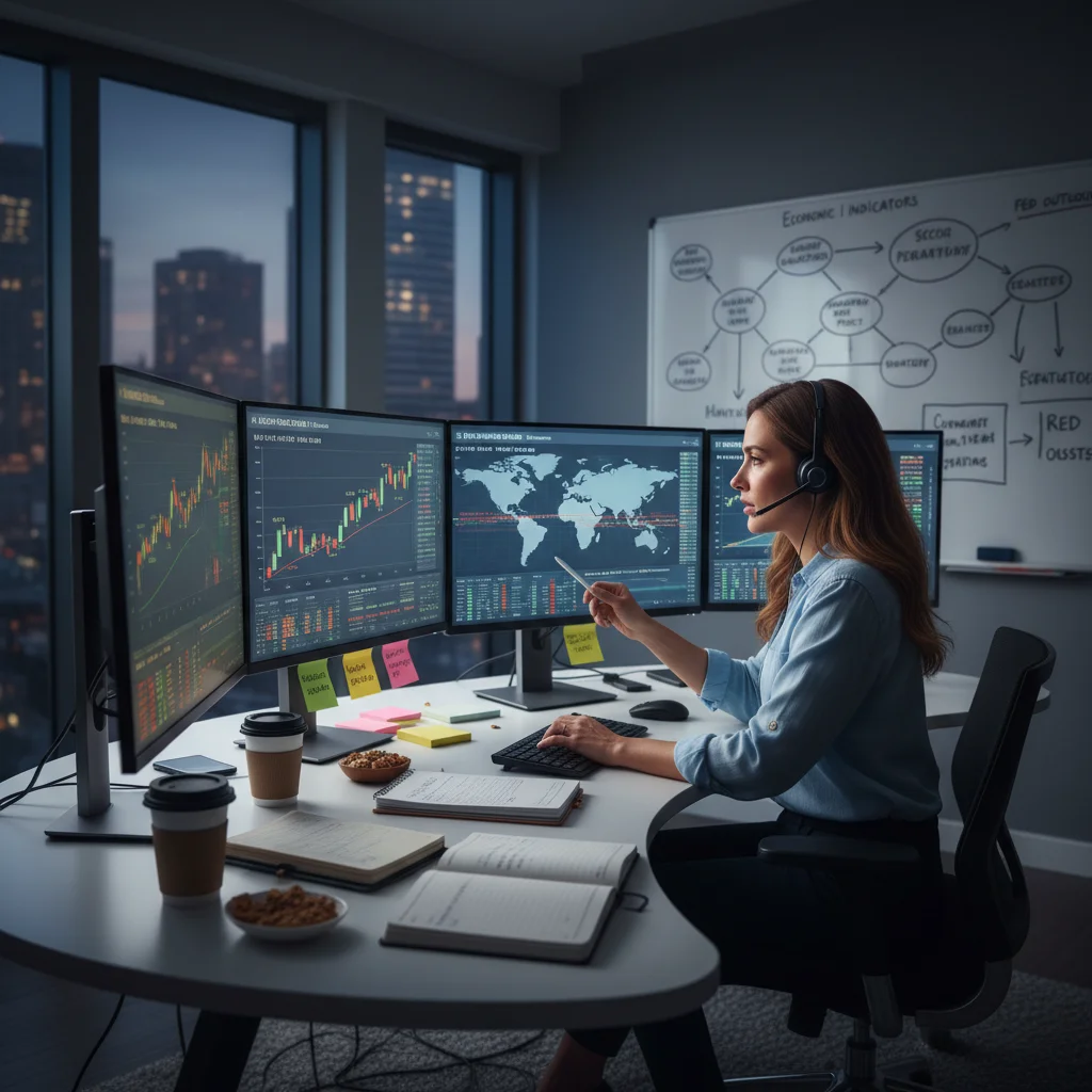 Individual analyzing financial charts and economic indicators for proactive portfolio management against inflation.