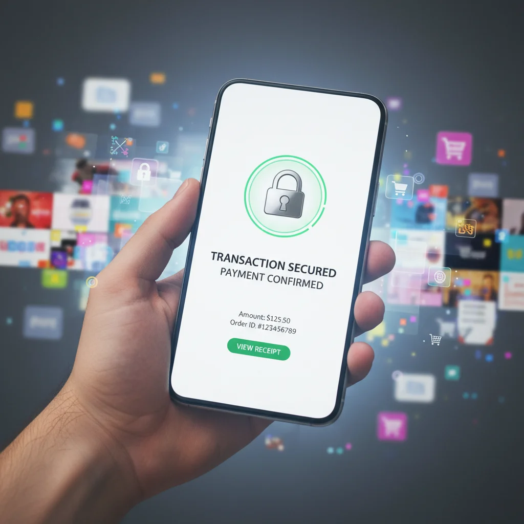 Secure online transaction on a smartphone with a padlock icon.