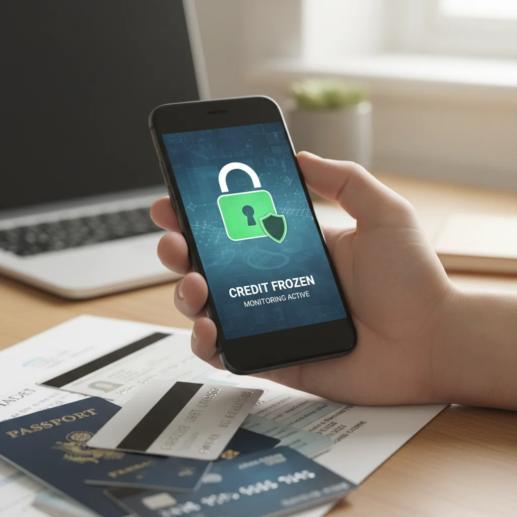 Smartphone displaying secure lock icon for credit freeze
