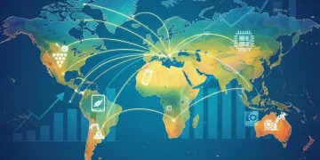 Global trade map showing Spanish export routes and growing product sectors.