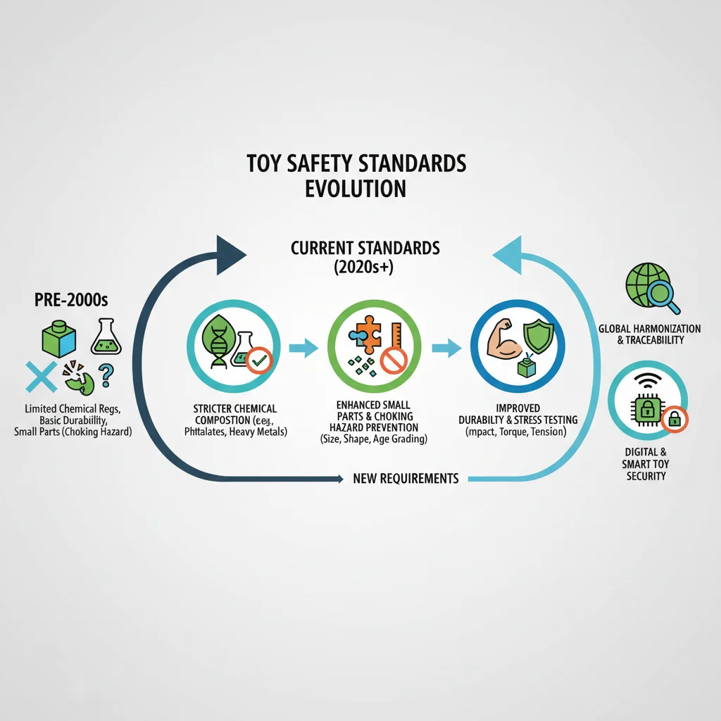 Infographic detailing key changes and improvements in children's toy safety standards.