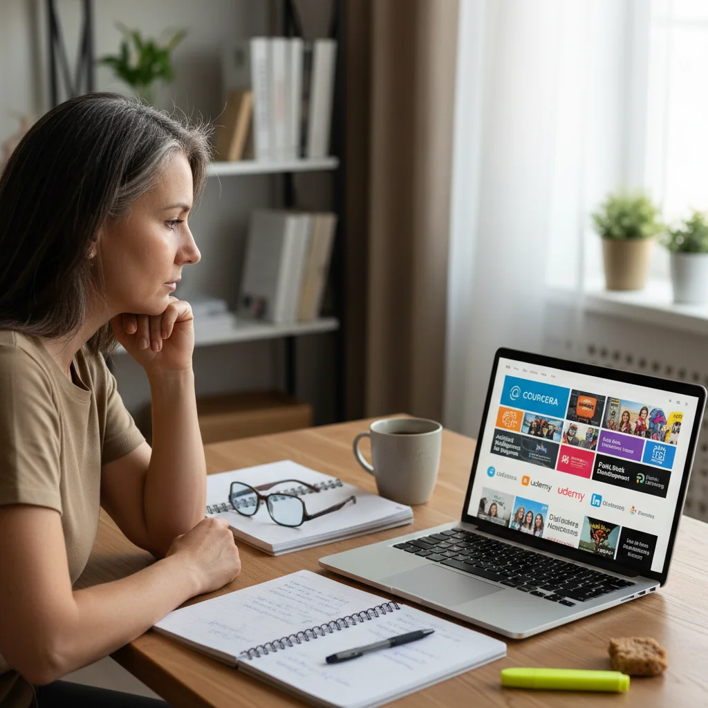 Mid-career professional engaging in online learning for skill development