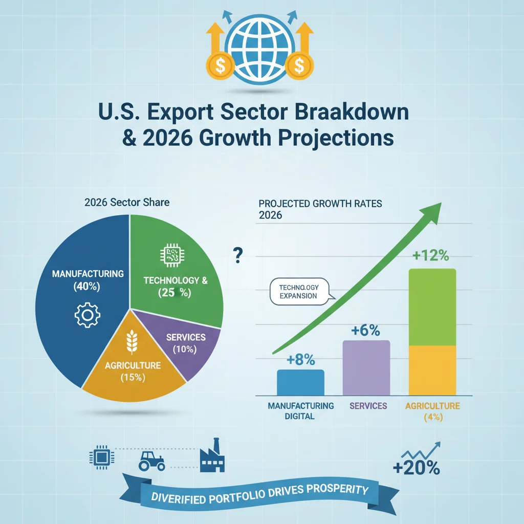 Infographic showing projected sector-wise U.S. export growth for 2026