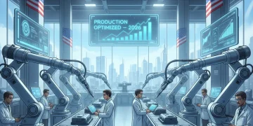 Modern US manufacturing facility showcasing advanced robotics and domestic production growth by 2026