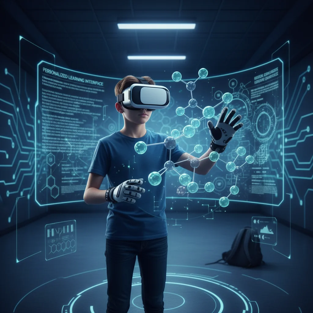Student experiencing immersive virtual reality learning in higher education.
