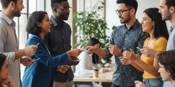 Professional Network Building: Early Career Success in 2026 Diverse young professionals networking in a modern co-working space, exchanging business cards and engaging in conversations.