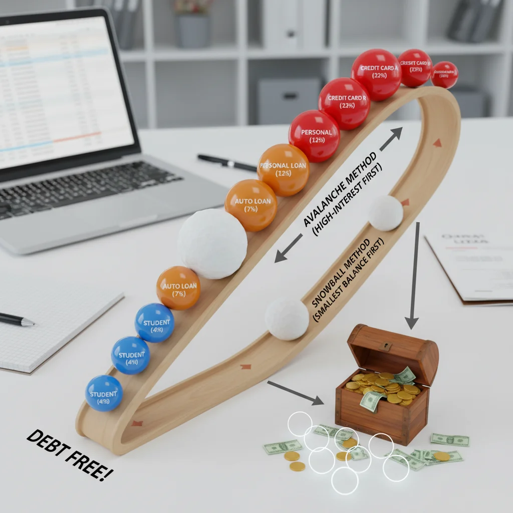 Debt snowball visualization showing strategic debt repayment methods.