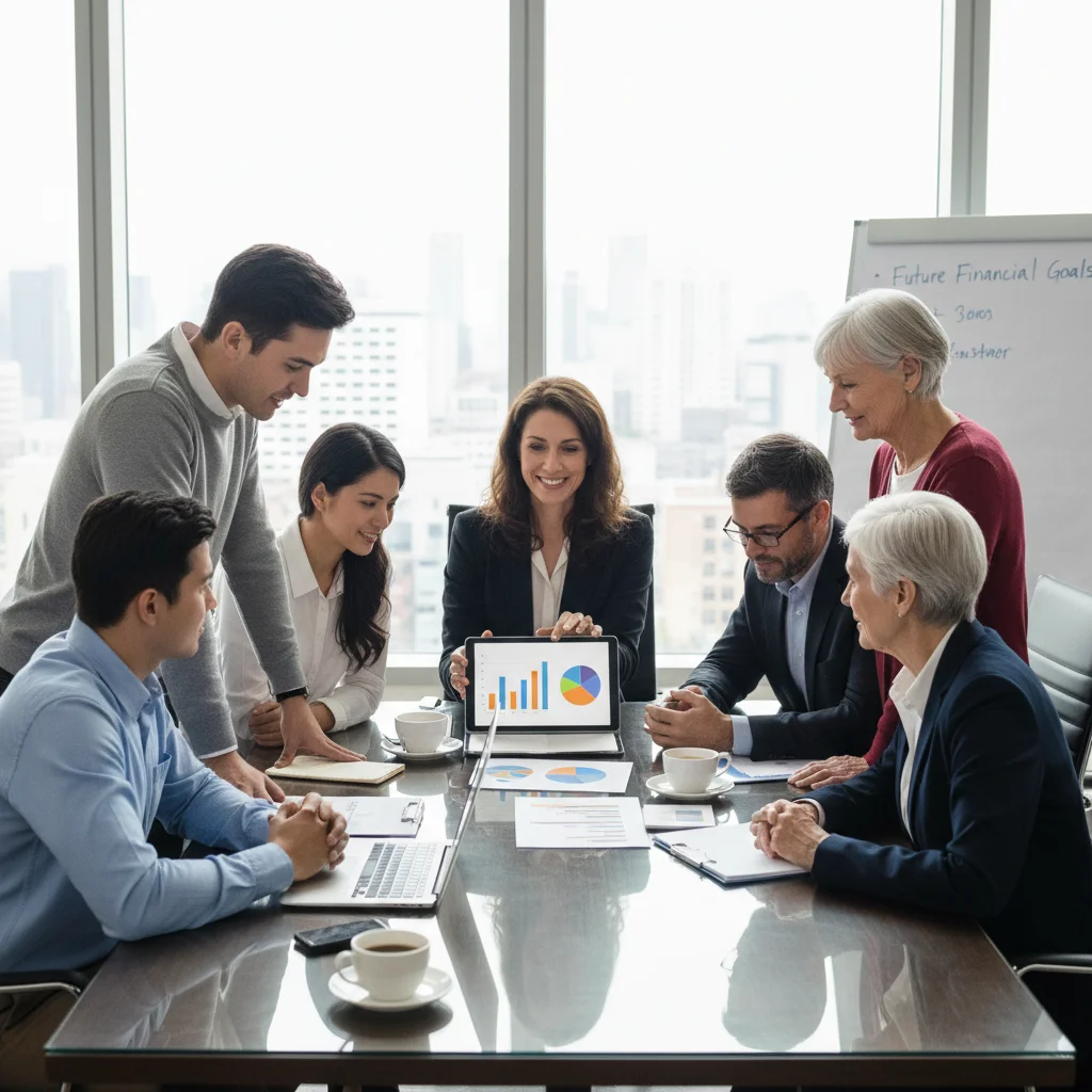 People consulting a financial advisor for investment strategies against inflation.