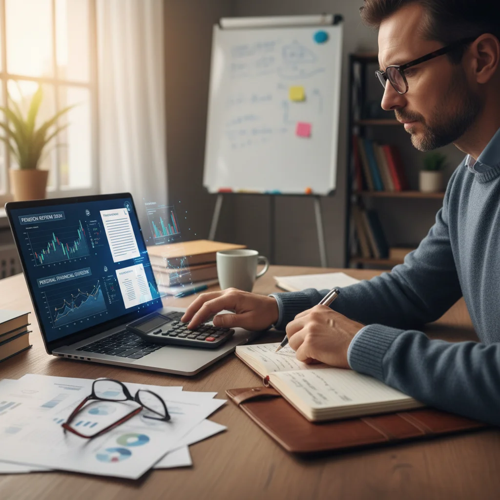 Individual planning personal finances and reviewing pension documents