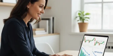 Person successfully managing debts on a laptop, symbolizing financial control and planning.