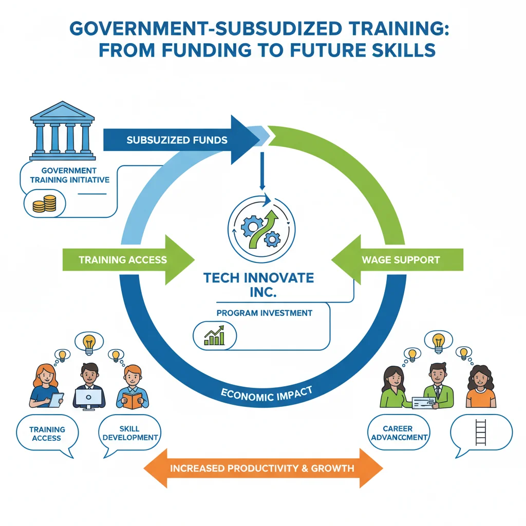 Infographic showing subsidized training fund allocation process in Spain.