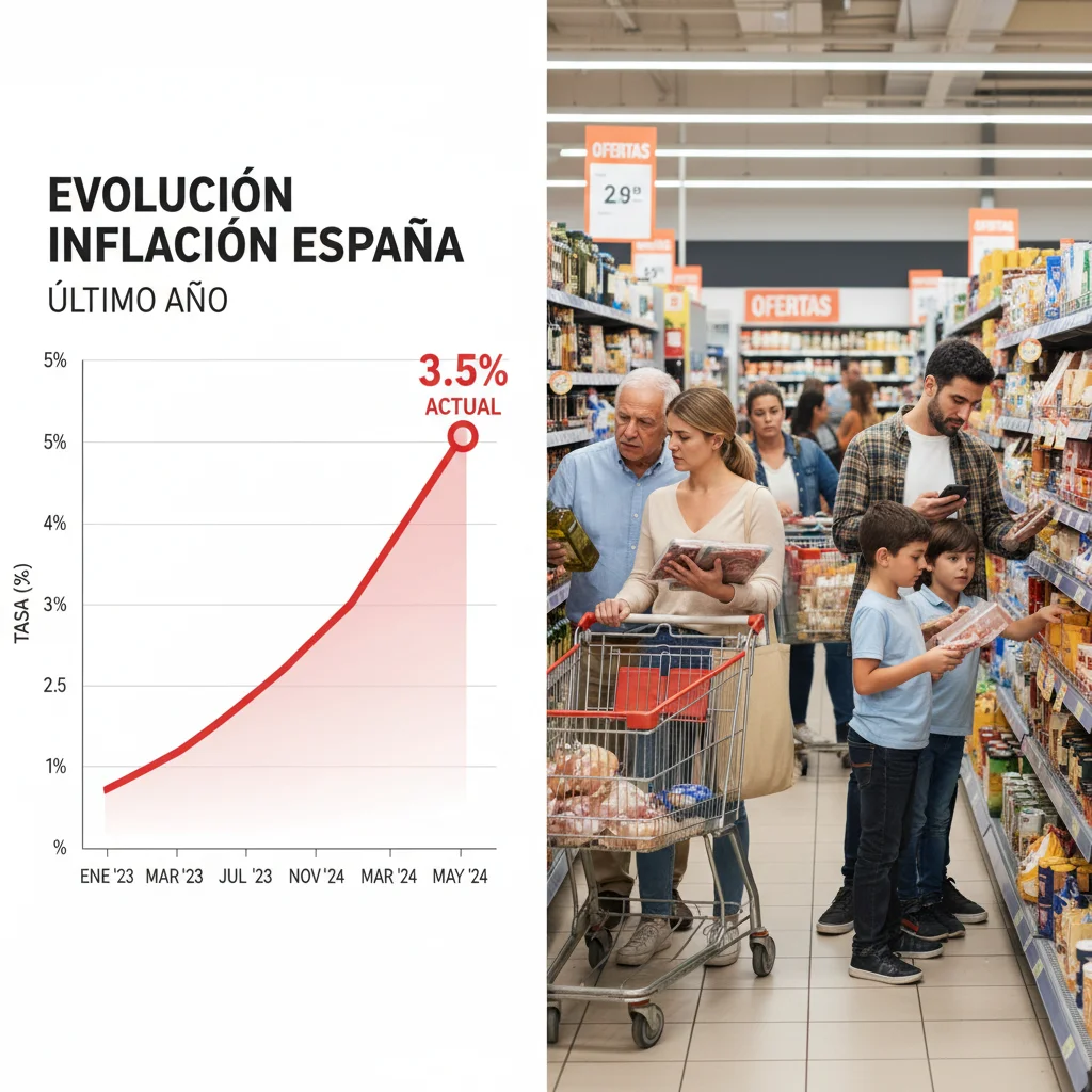 Graph illustrating Spain's inflation trend and consumers making purchasing decisions.