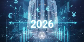Conceptual illustration of 2026 Federal Reserve policy influencing economic growth indicators.