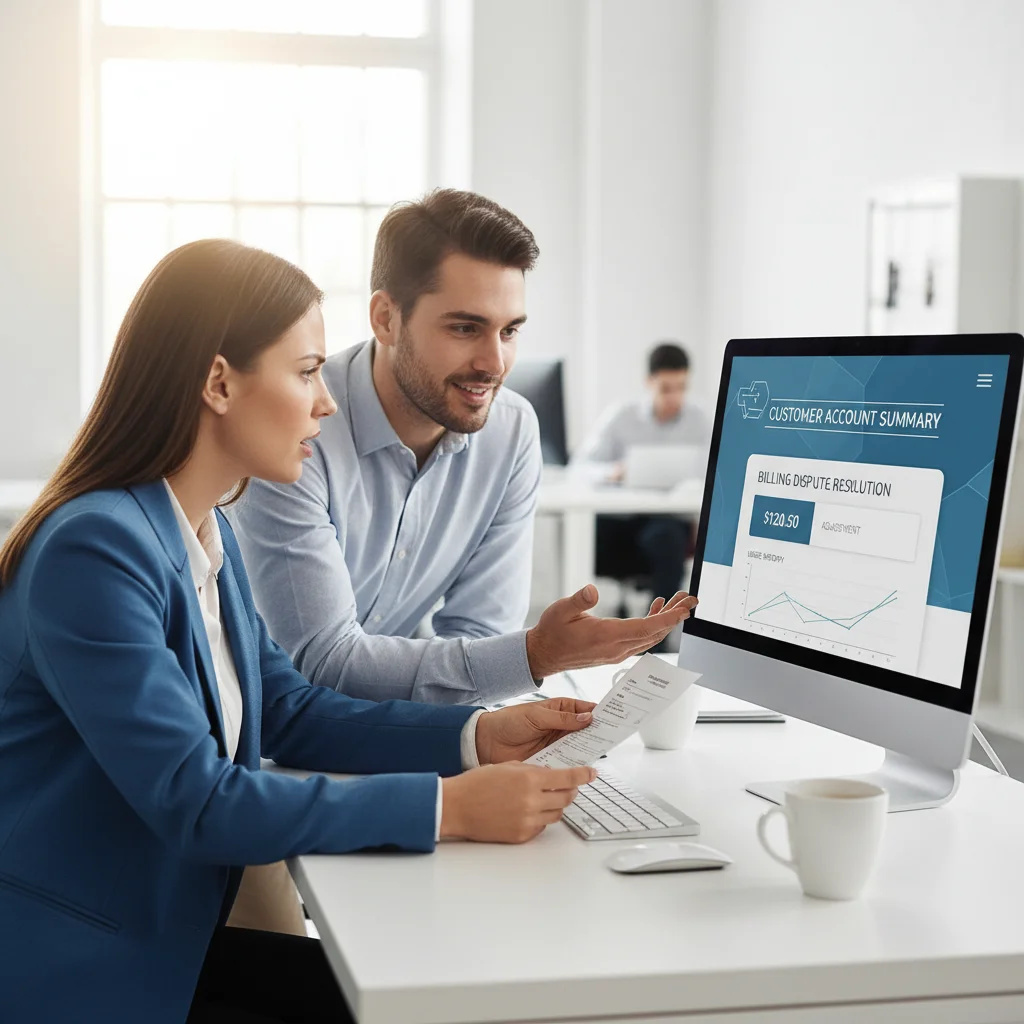 Customer discussing a billing issue with a customer service representative