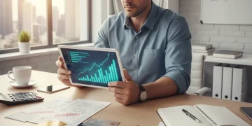 Person reviewing financial data for debt consolidation strategy