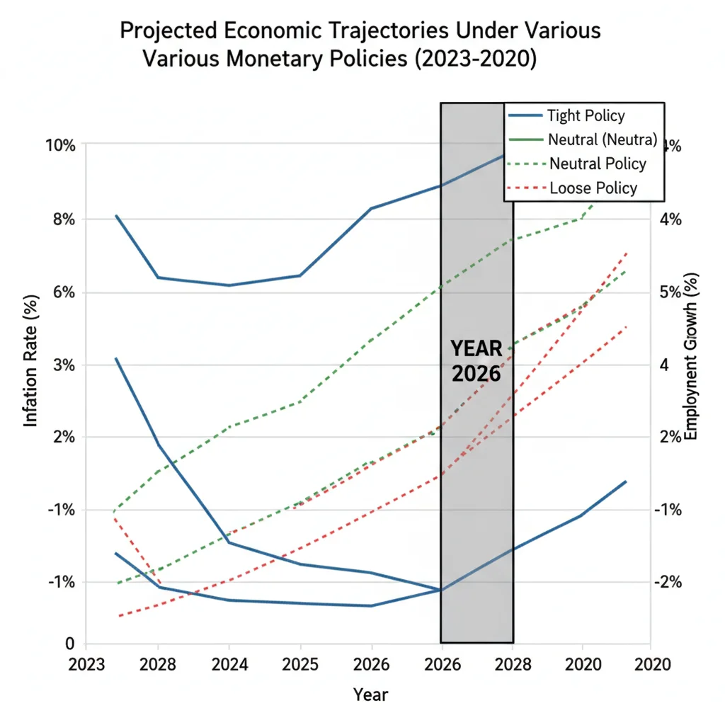 Graph depicting projected inflation and employment trends under future Federal Reserve policies.