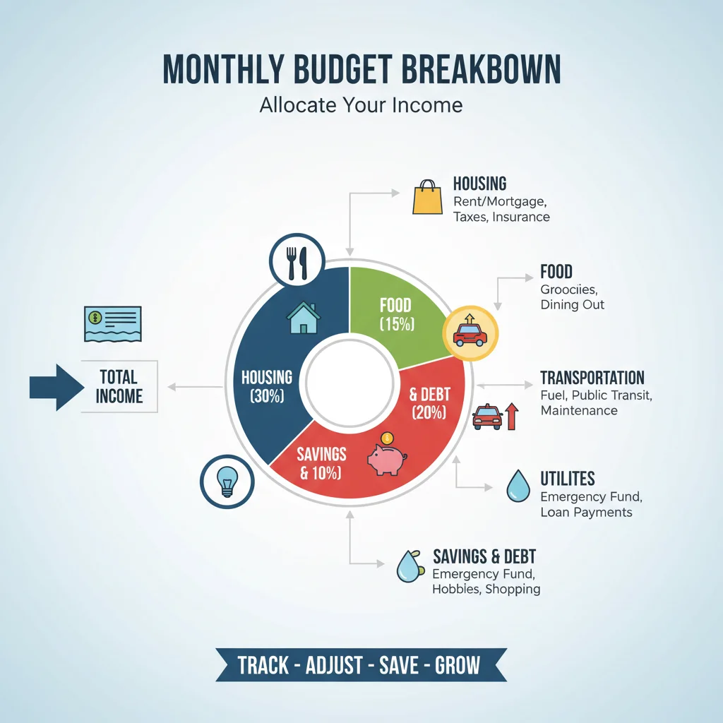 Infographic of monthly expense categories and budget breakdown