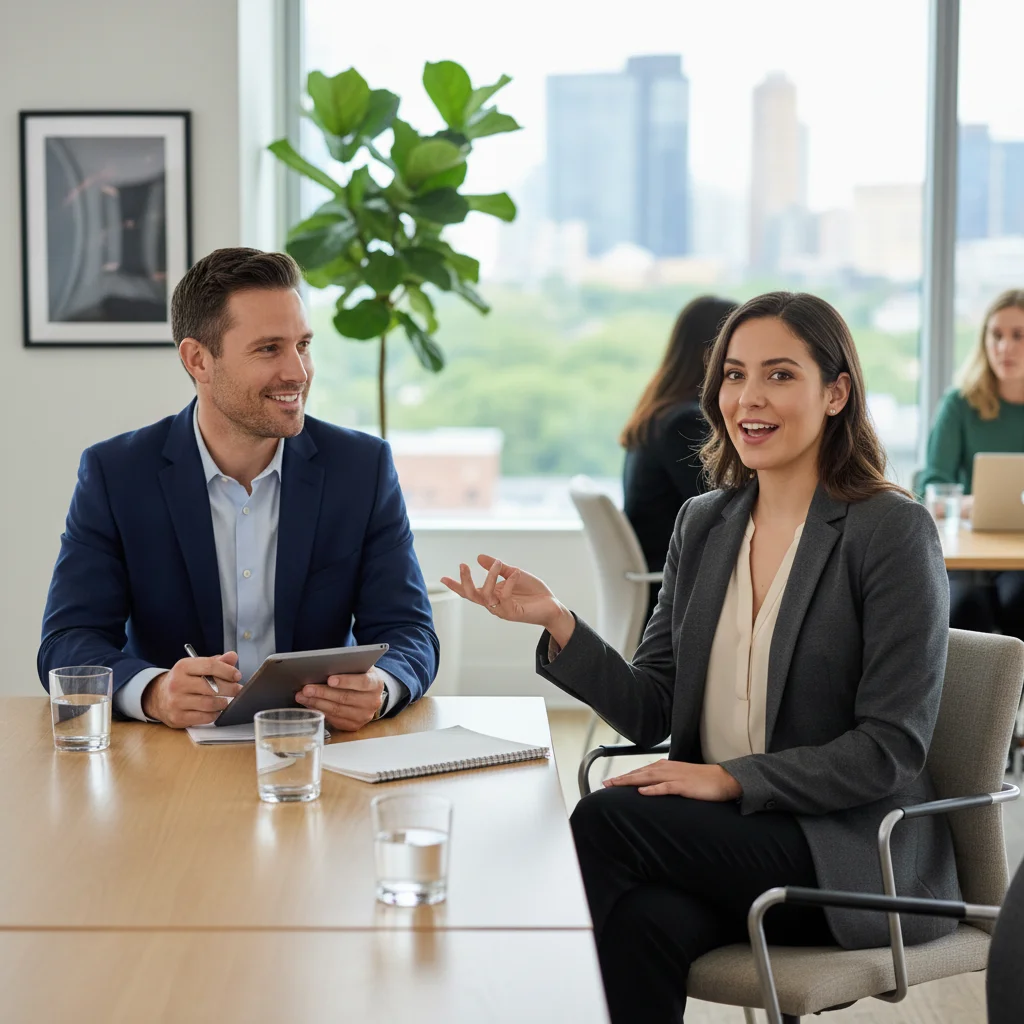 Successful job interview with confident candidate
