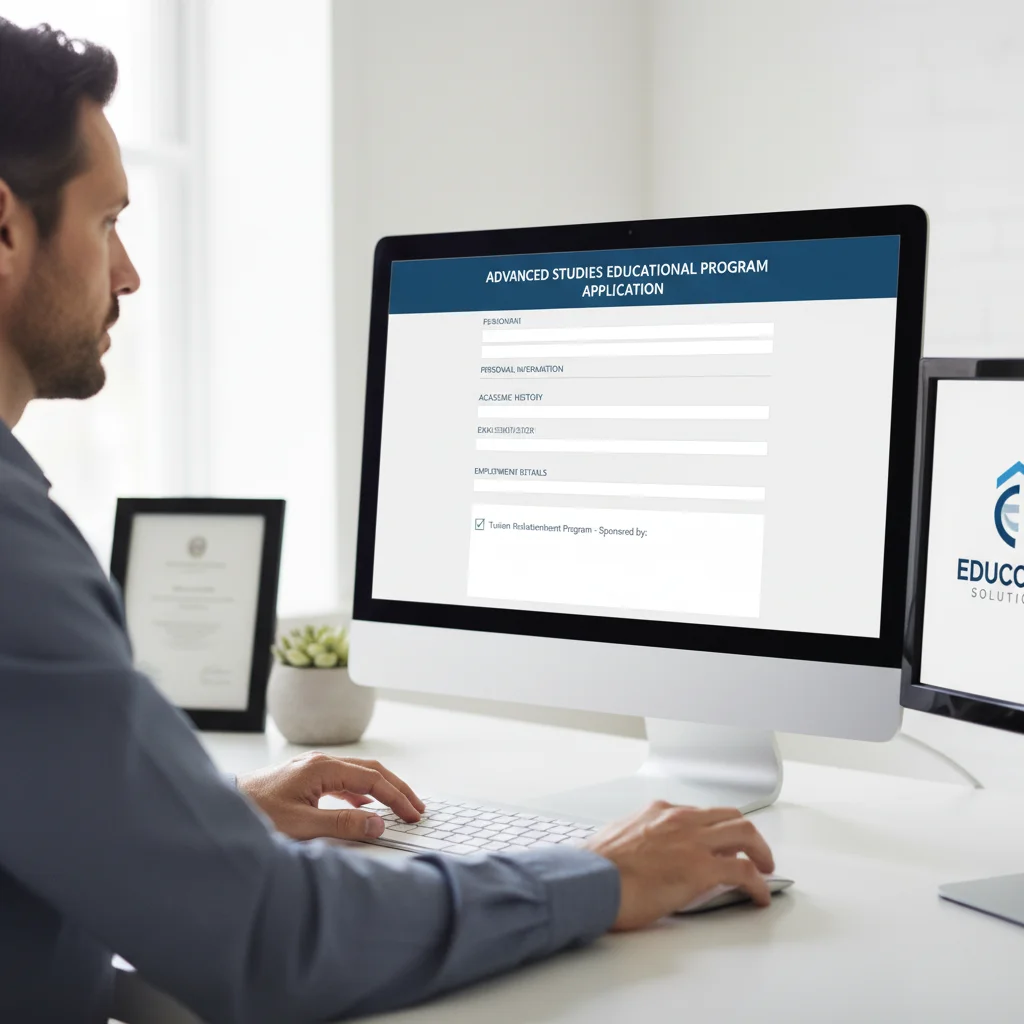 Employee completing online application for employer tuition reimbursement program