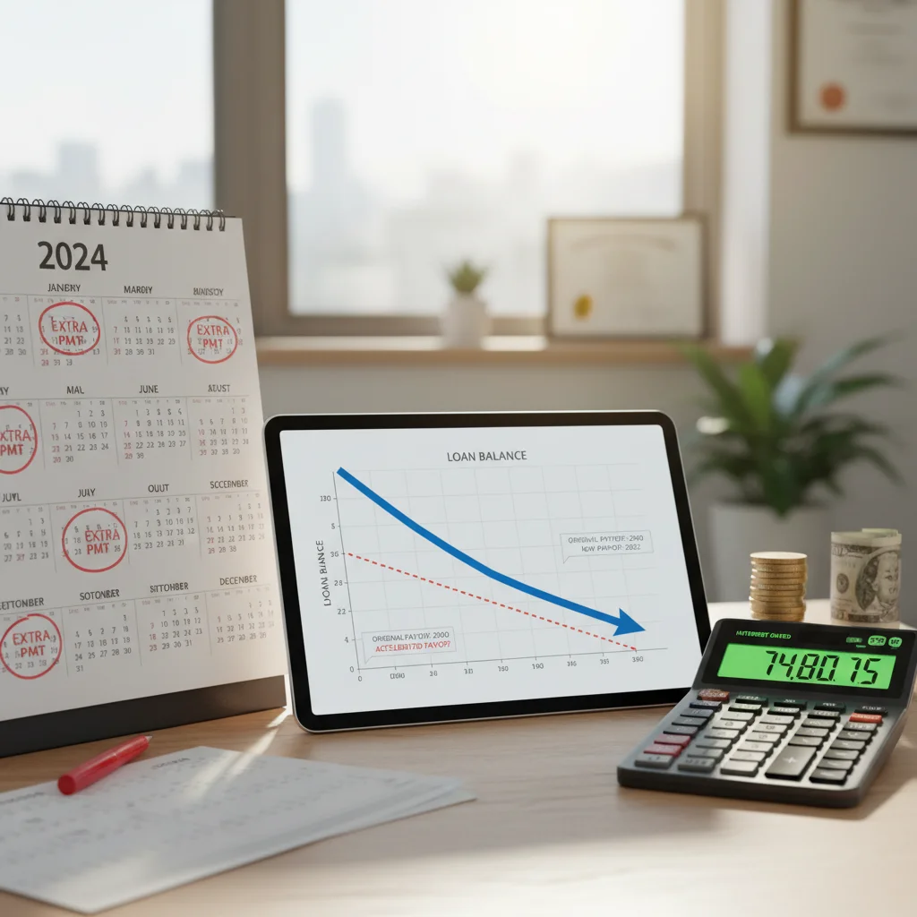 Visualizing accelerated student loan payoff with extra payments and interest savings.