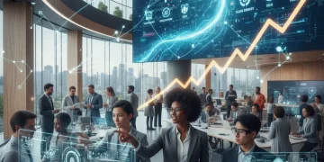 Professionals collaborating in a dynamic office, symbolizing future career growth