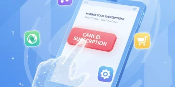 Digital hand canceling subscription on tablet, symbolizing new FTC rules