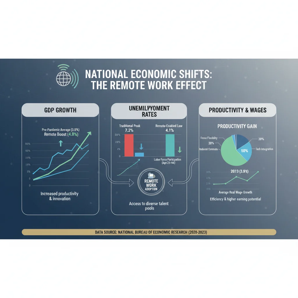 Infographic displaying key economic indicators and their correlation with the rise of remote work.